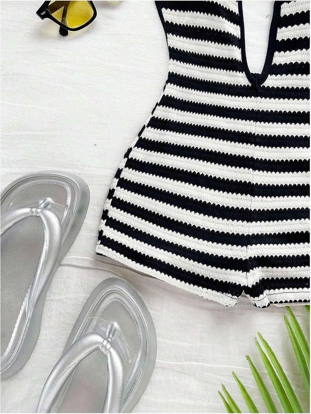 Striped Textured Halter Jumpsuit