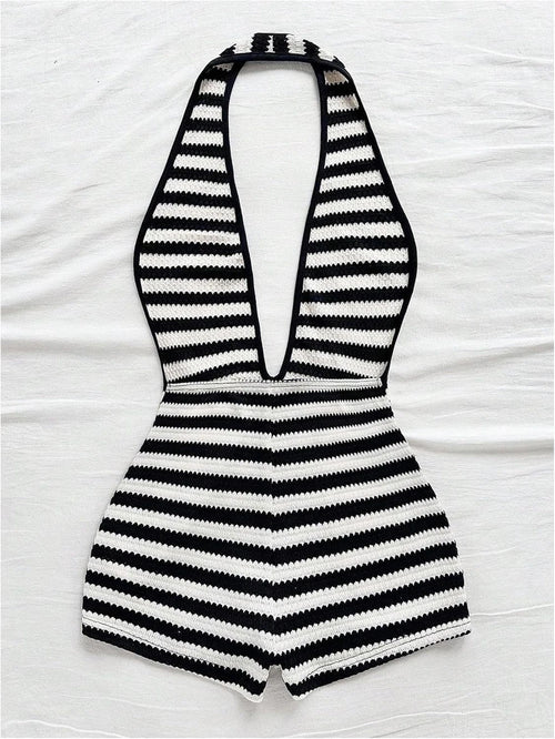 Striped Textured Halter Jumpsuit