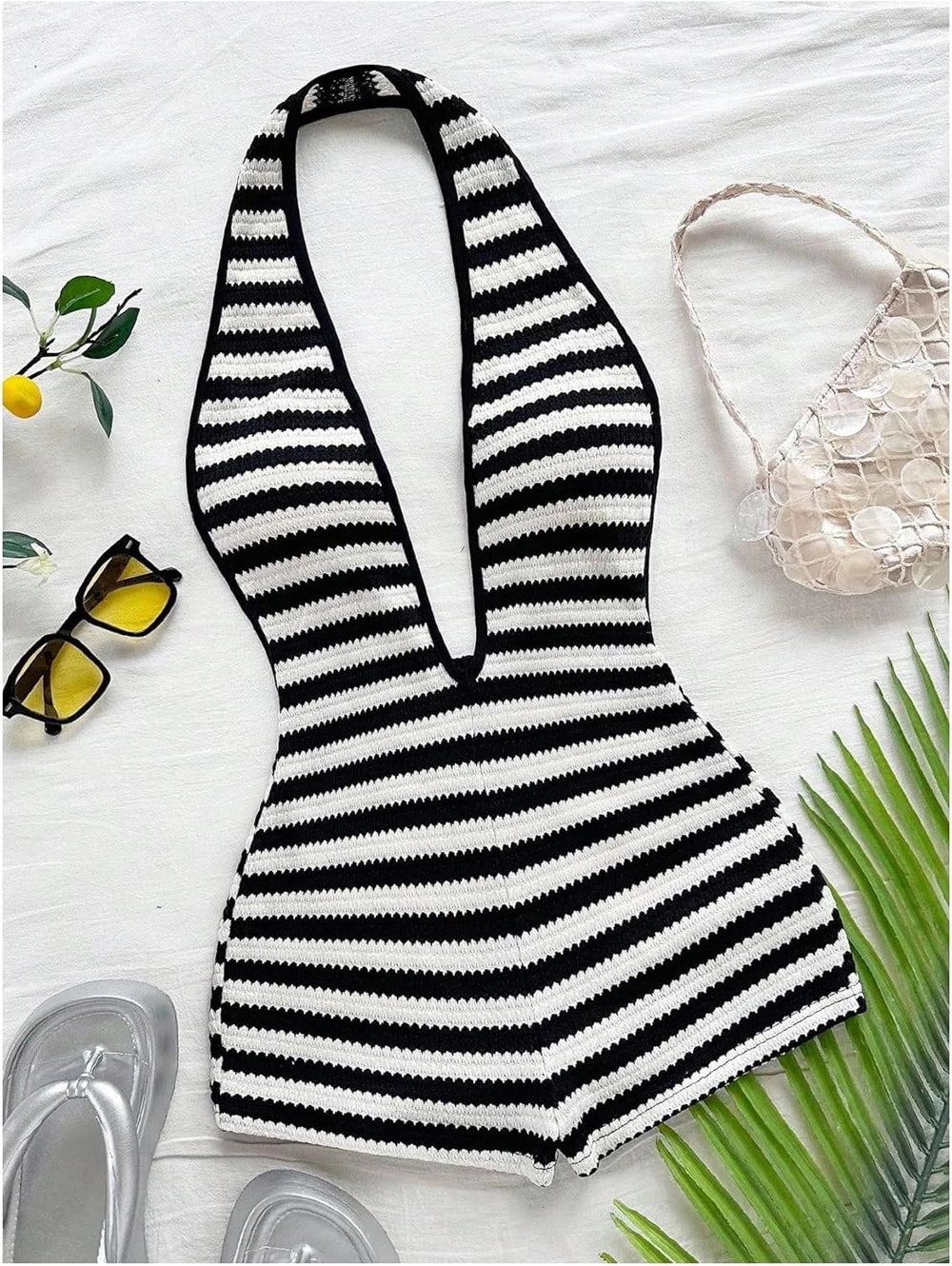 Striped Textured Halter Jumpsuit